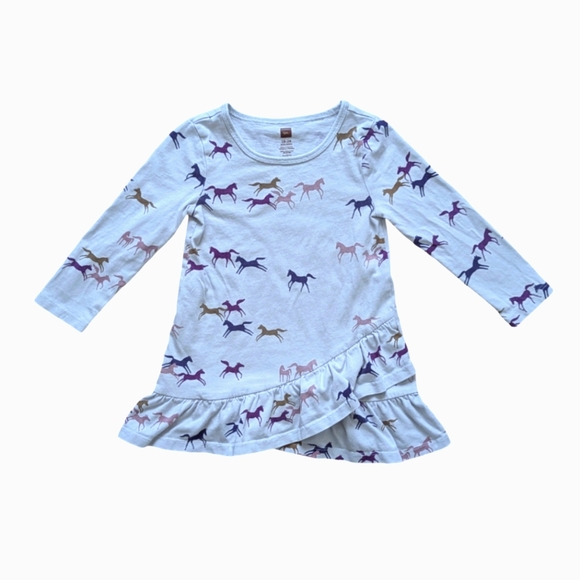 Tea Collection Other - Tea Collection Wild Horses Long Sleeve Ruffle Hem Dress - Size 18-24M